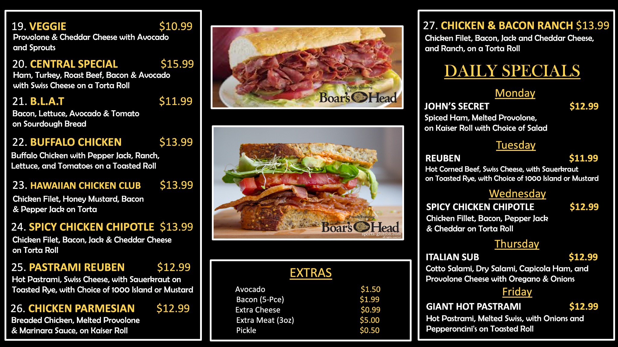 Central Liquor & Deli — Lunch Menu Page 2